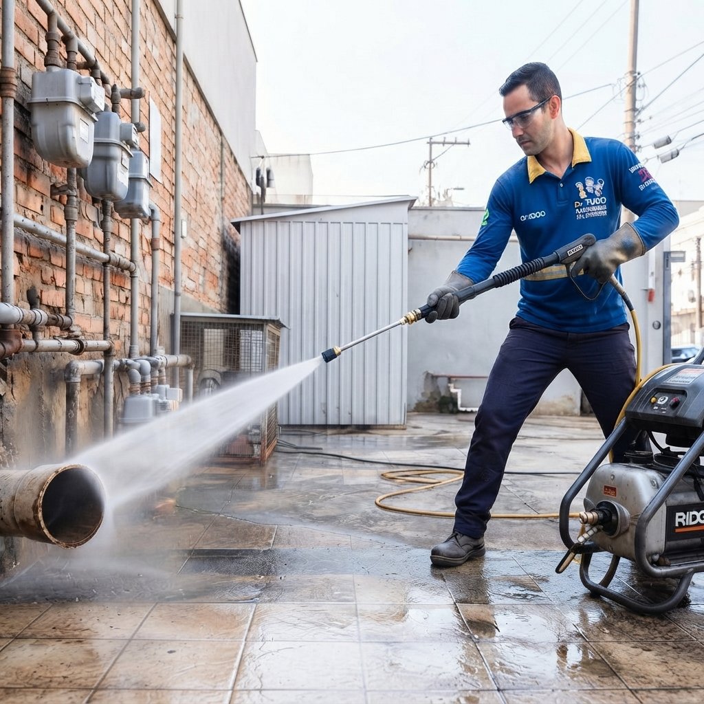 Técnico Dr Tubo operando hidrojateamento em São Paulo SP